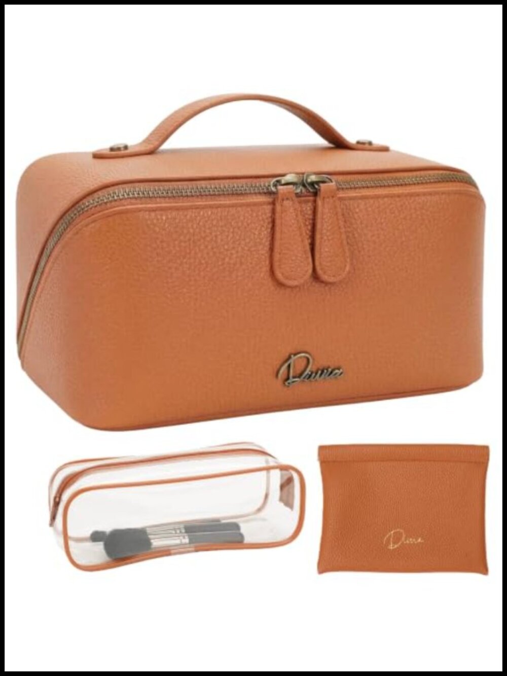 Travel Makeup Bag Set of 3, Waterproof Vegan Leather Toiletry Organizer with